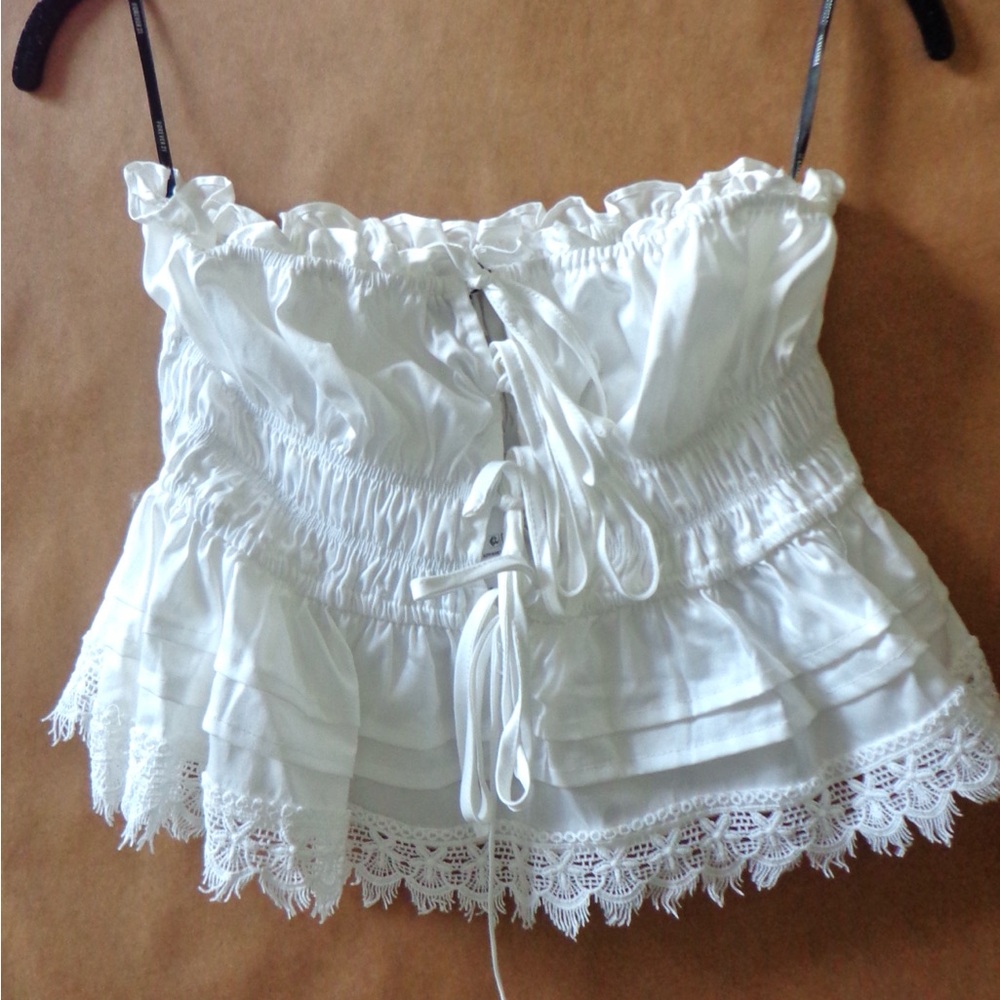 strapless pleated tie-up top